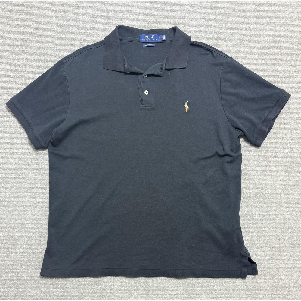 Polo Ralph Lauren Polo Shirt Mens Large Black Custom Slim Fit Pony Logo Golf